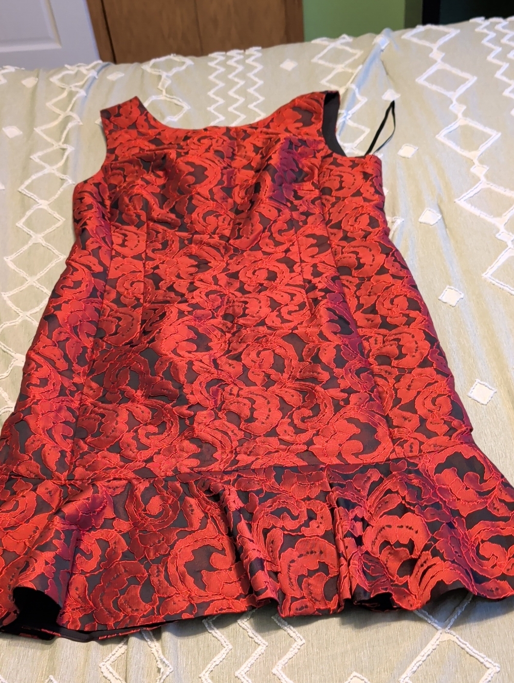 Ann Taylor Red and Black Floral Jacquard Sheath Dress